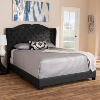 Baxton Studio Aden-Charcoal Grey-Queen Aden Modern and Contemporary Charcoal Grey Fabric Upholstered Queen Size Bed